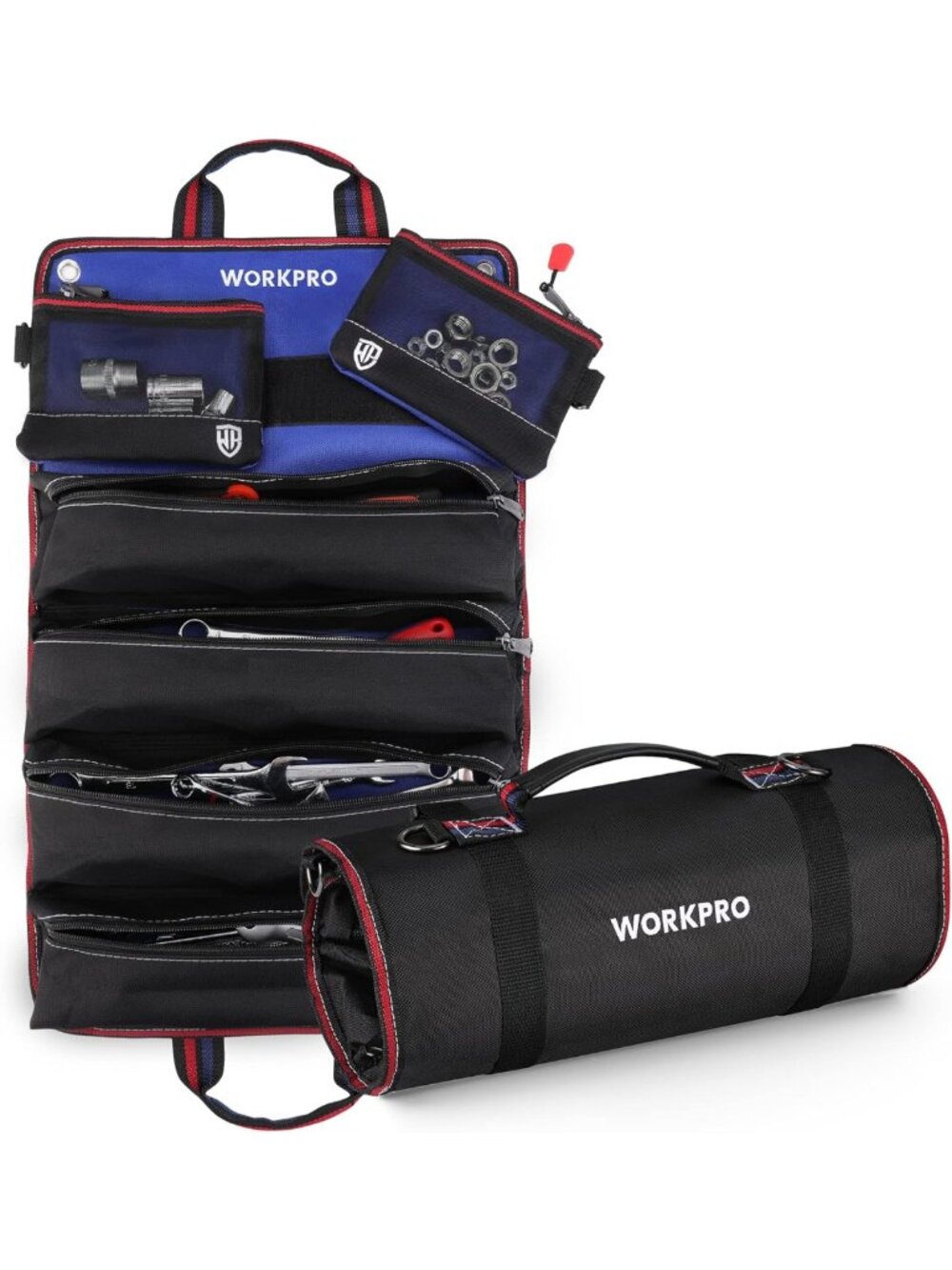 Heavy-Duty Roll Up Tool Bag Organizer with Detachable Pouches & 6 Pockets